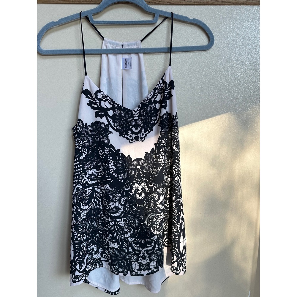 Express Barcelona Cami Black White Lace Print Halter Racerback Tank Top Medium